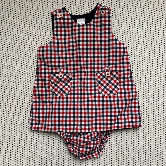 Baby Gap Red White and Blue Checked Dress with Bloomers | 0-3m - Picture 1 of 6